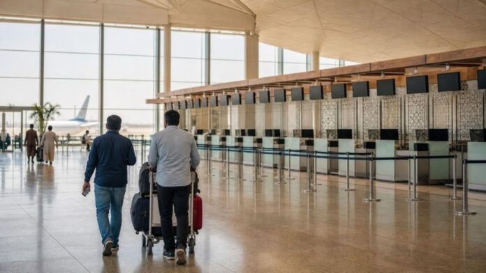 Quiet airport check-in hall as IndiGo Saudi Arabia flights stay cancelled