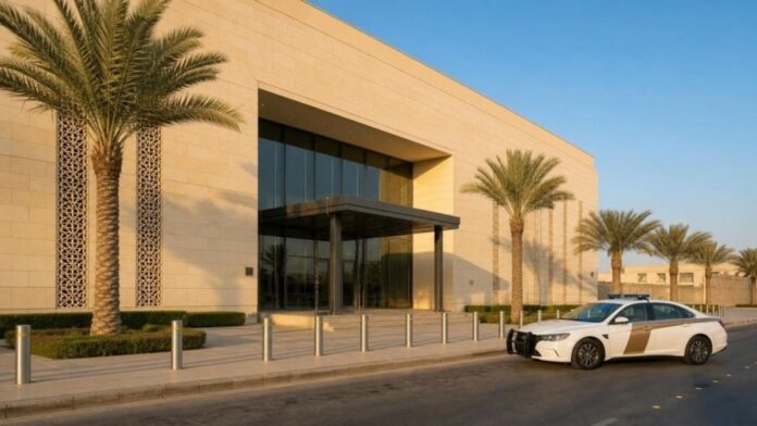 Government office exterior in Riyadh illustrating the weekly arrests of residency and labour law violators