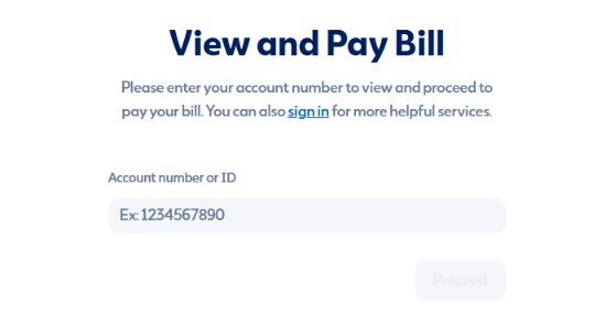 Saudi Energy View and Pay Bill page with one field for account number or ID and a Proceed button